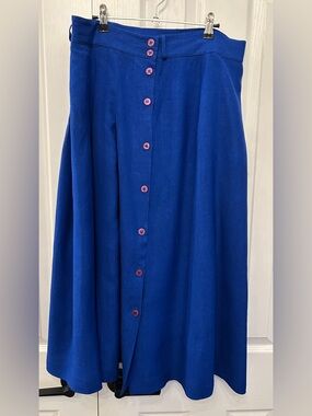 Vintage Davina Cobalt Linen Blend A-Line Skirt Sz 16 Button Front